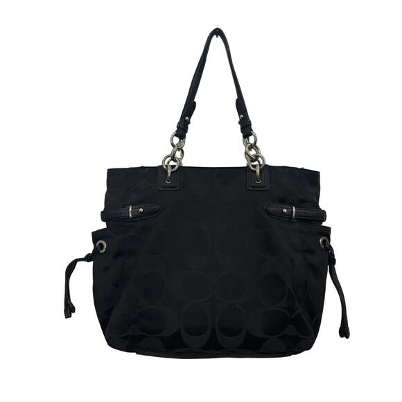 Coach Signature Collette Black Jacquard Tote Shoulder Handbag - Picture 2 of 8